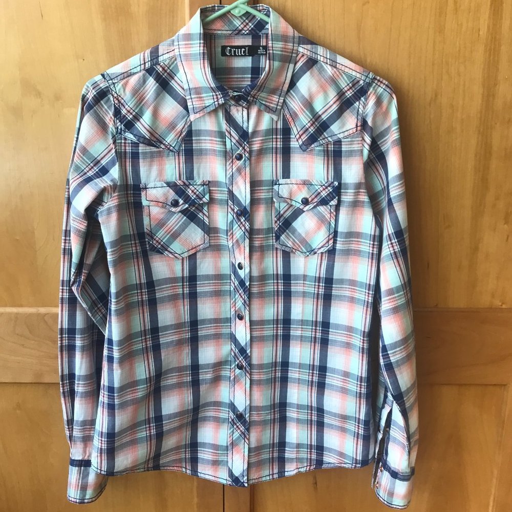 Cruel Western Style Plaid Cotton Shirt SZ S